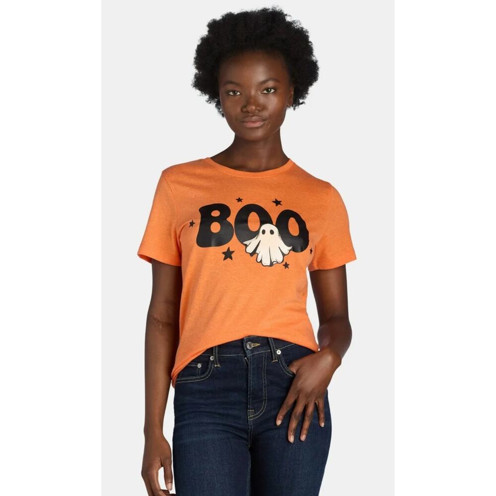 Way to Celebrate Women's Halloween Boo Ghost Graphic T-Shirt Tee Top Large NWOT